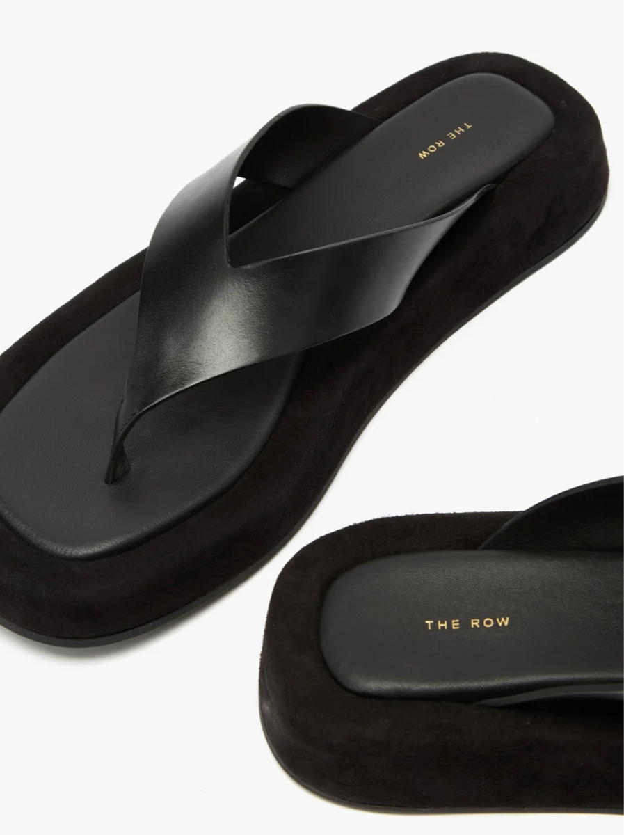 The Row Ginza Leather And Suede Platform Flip Flops